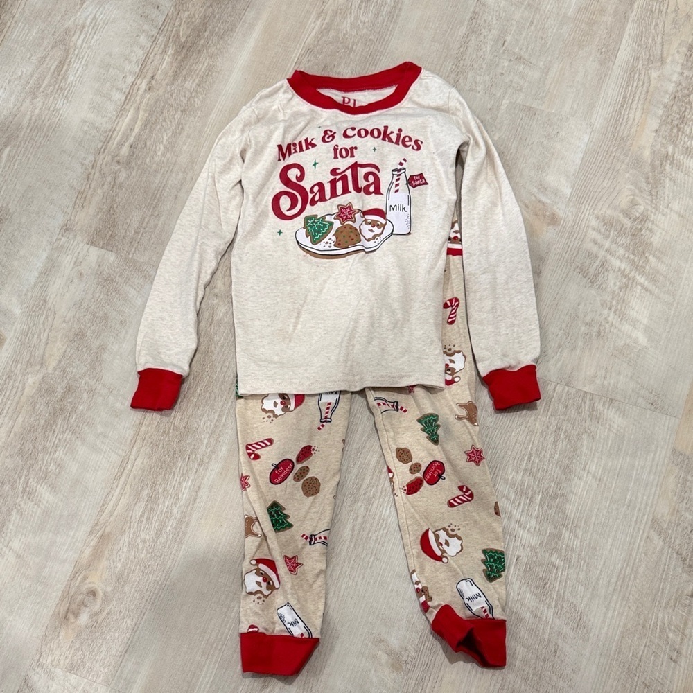 The Children's Place Beige and Red Santa Pajama Set